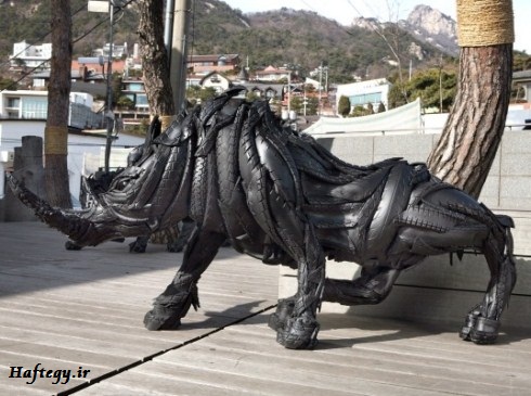 ساخت مجسمه حیوانات با لاستیک های کهنه ماشین